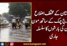 بلوچستان کے مختلف اضلاع میں گرج چمک کے ساتھ مون سون کی بارشوں کا سلسلہ جاری