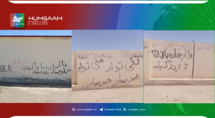 بلیدہ ، بی ایل اے اور قومی رہنما حیربیار مری کے حق میں وال چاکنگ
