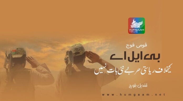 قومی فوج بی ایل اے کیخلاف ریاستی حربے نئی بات نہیں۔ تحریر: قندیل بلوچ