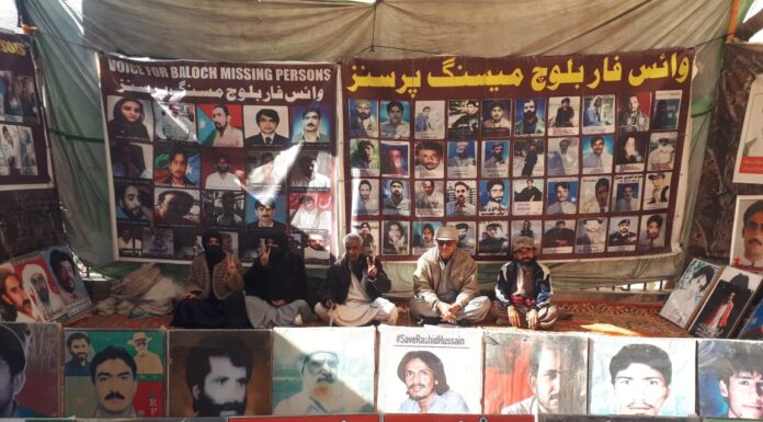 وائس فار بلوچ مسنگ پرسنز کے زیر اہتمام جبری لاپتہ افراد کی بازیابی کے لیے قائم احتجاجی کیمپ کو 5694 دن مکمل