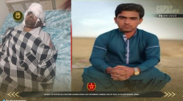 جیونی میں فائرنگ کرکے مخبر سمیر کو ہلاک کرنے کی ذمہ داری قبول کرتے ہیں۔ بی ایل اے