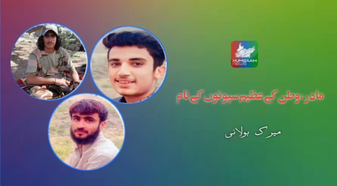 مادر ء وطن کے عظیم سپوتوں کے نام تحریر میرک بولانی