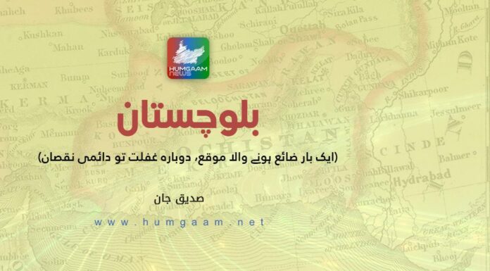 بلوچستان (ایک بار ضائع ہونے والا موقع، دوبارہ غفلت تو دائمی نقصان)۔صدیق جان