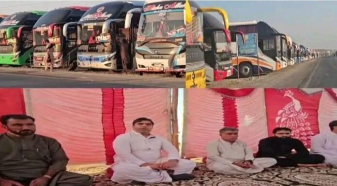 مقبوضہ بلوچستان میں ٹرانسپورٹ یونین کا احتجاج جاری، مکران سے کراچی کوچ سروس چھٹے دن بھی معطل،دھرنا جاری