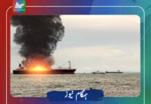 عمان کے ساحل کے قریب تیل بردار جہاز میں آگ لگ گئی